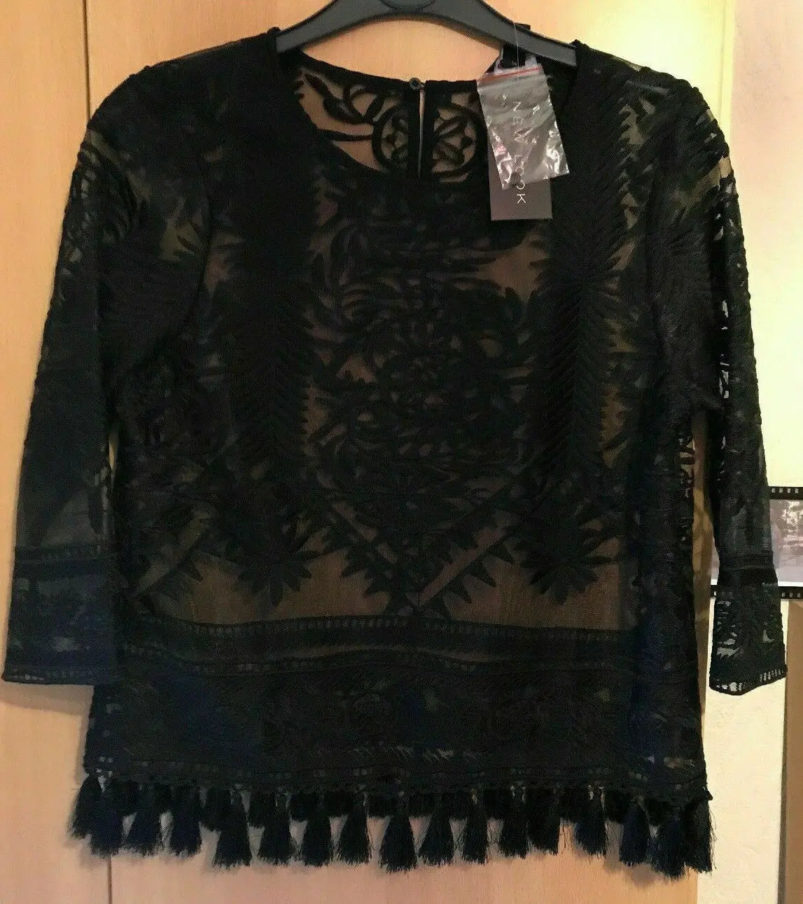 gothic STUNNING NEW Black See Through  Detailed Top With Tassels And 3/4 Sleeves Newlook