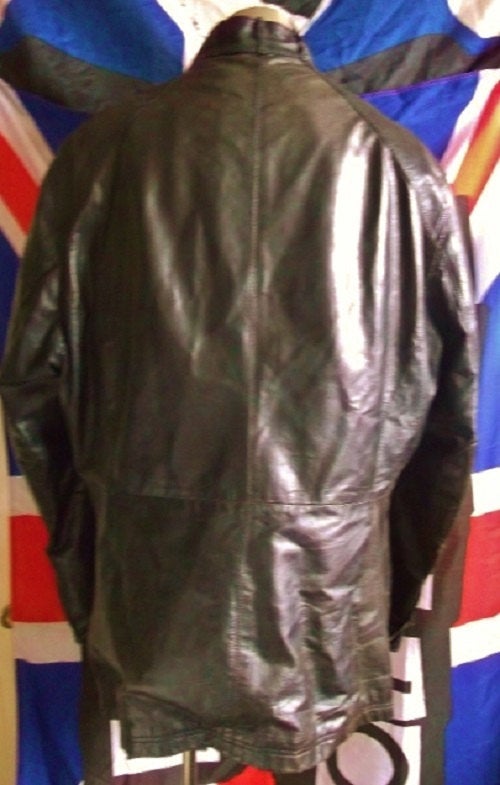 RETRO F&F black  Leather 3/4 coat-Glam Rock/Goth/Punk.-SIZE XL.chest 46" Wonkey Donkey Bazaar