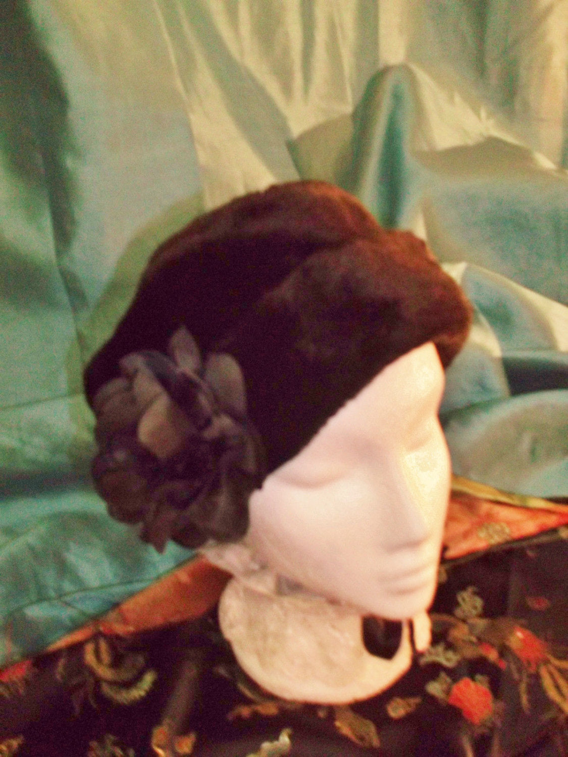 Burlesque/punk black sumptuous faux fur HAT with flower embellishment Wonkey Donkey Bazaar