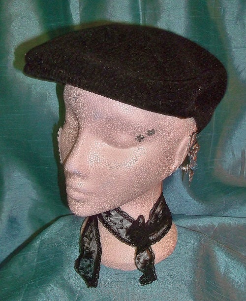 Burlesque/punk black FLAT TOP CAP-with embellishments Wonkey Donkey Bazaar