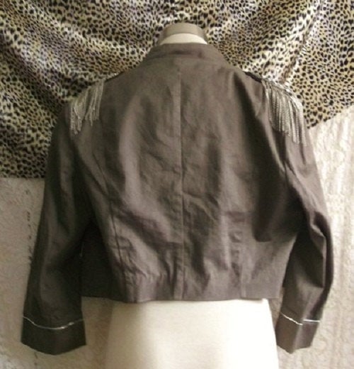 punk/steampunk khaki military style jacket.size 16 with diamante embellishments. Wonkey Donkey Bazaar