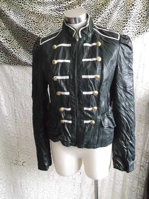 STEAM/PUNK Ladies faux leather military style crinkle effect jacket size 14/XL Wonkey Donkey Bazaar
