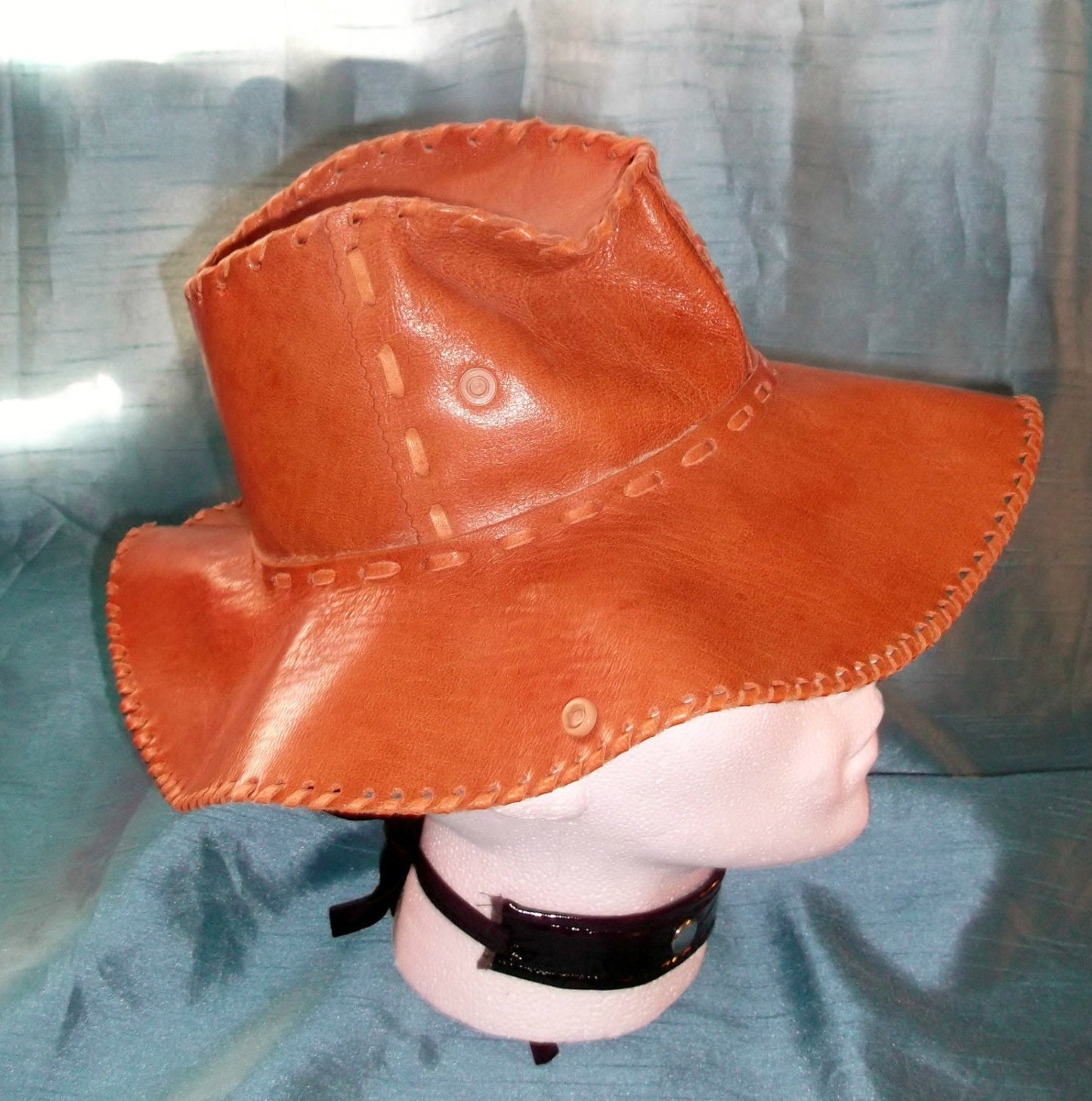 VINTAGE UNISEX Grade A Leather  rust brown long brim bush/safari hat.19" Wonkey Donkey Bazaar