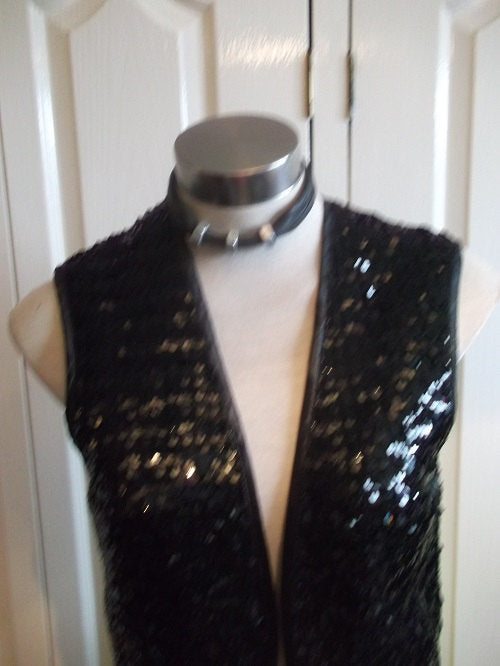 Hipster/funky/burlesque Black Sequin WAISTCOAT-"Lucie Linden"size 38"chest.lined Wonkey Donkey Bazaar