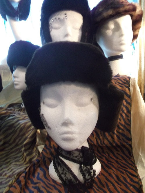Unisex Vintage Black Ushanka/Cossack/Trapper hats-faux fur.59"=62"available Wonkey Donkey Bazaar