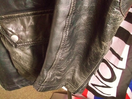 RETRO F&F black  Leather 3/4 coat-Glam Rock/Goth/Punk.-SIZE XL.chest 46" Wonkey Donkey Bazaar