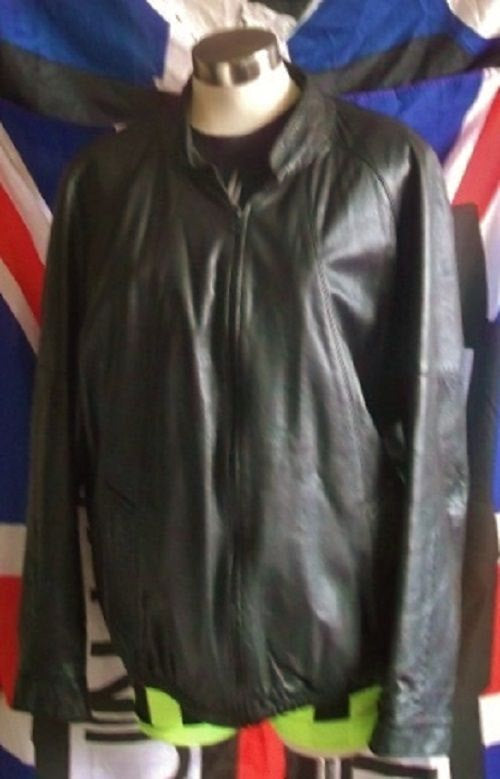 Vintage/Retro Black Leather Bomber jacket men.size large.mandarin collar.42.4"chest Wonkey Donkey Bazaar