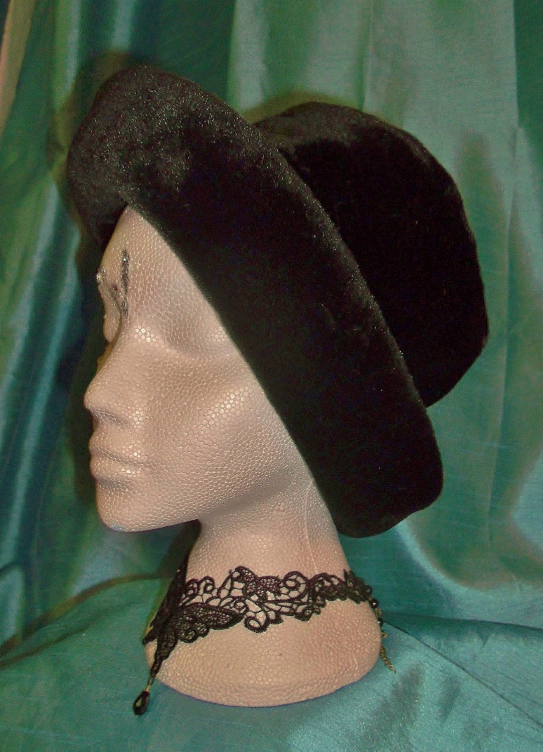 Burlesque/punk/burlesque/glam black sumptuous faux fur HAT with optional crystal embellishment Wonkey Donkey Bazaar