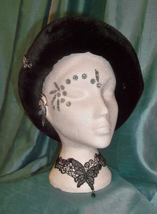 Burlesque/punk/burlesque/glam black sumptuous faux fur HAT with optional crystal embellishment Wonkey Donkey Bazaar