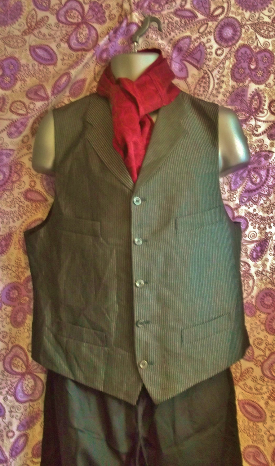 Steampunk/True Vintage mens' Waistcoat-double lapel.Silver&blacksparkly pinstripe.Size42"chest Wonkey Donkey Bazaar