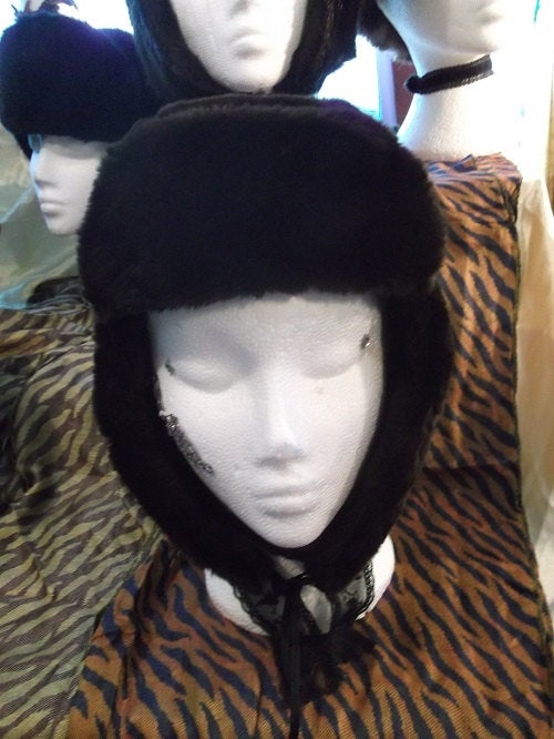 Unisex Vintage Black Ushanka/Cossack/Trapper hats-faux fur.59"=62"available Wonkey Donkey Bazaar
