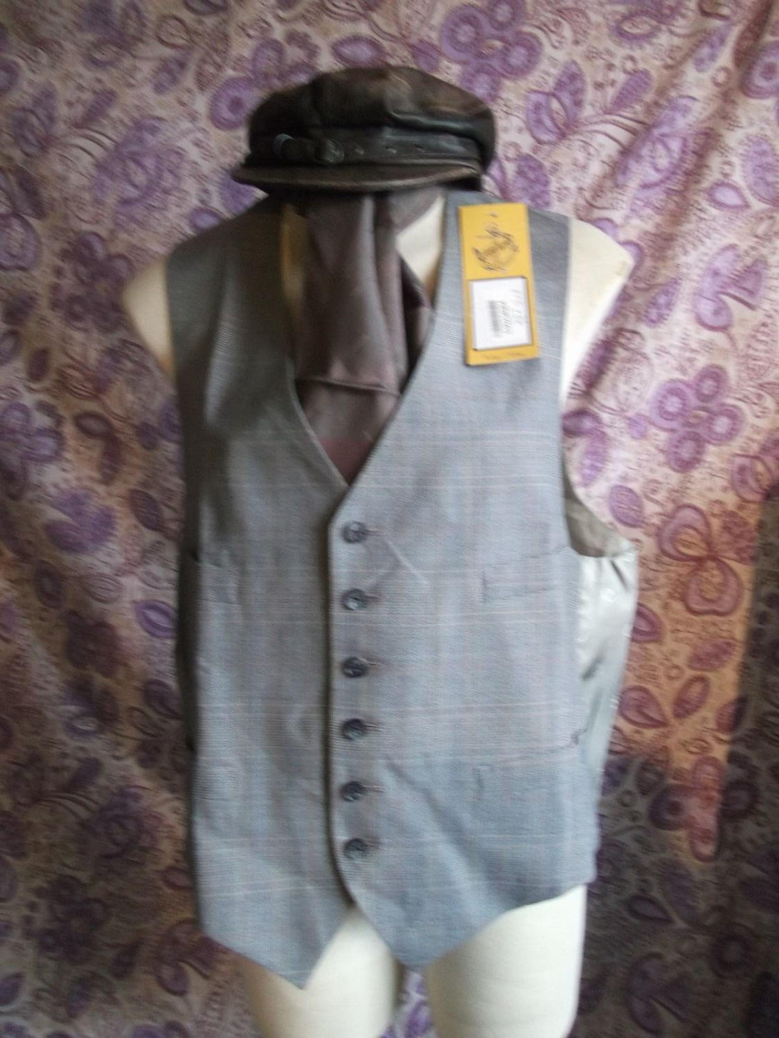 funky Steampunk/TrueVintage mens/unisex grey pnstripe Waistcoat-Size 48"LINED. Wonkey Donkey Bazaar