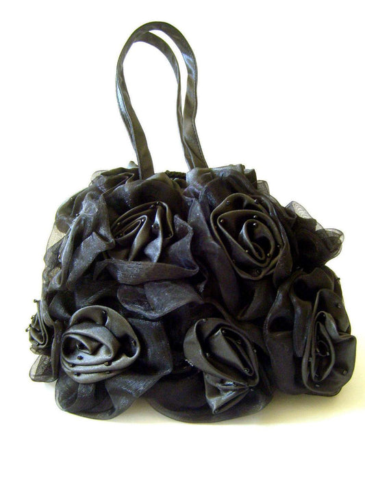 Gorgeous  Handmade silk blend & voile ROSE BAGS in black or white-perfect gift Wonkey Donkey Bazaar