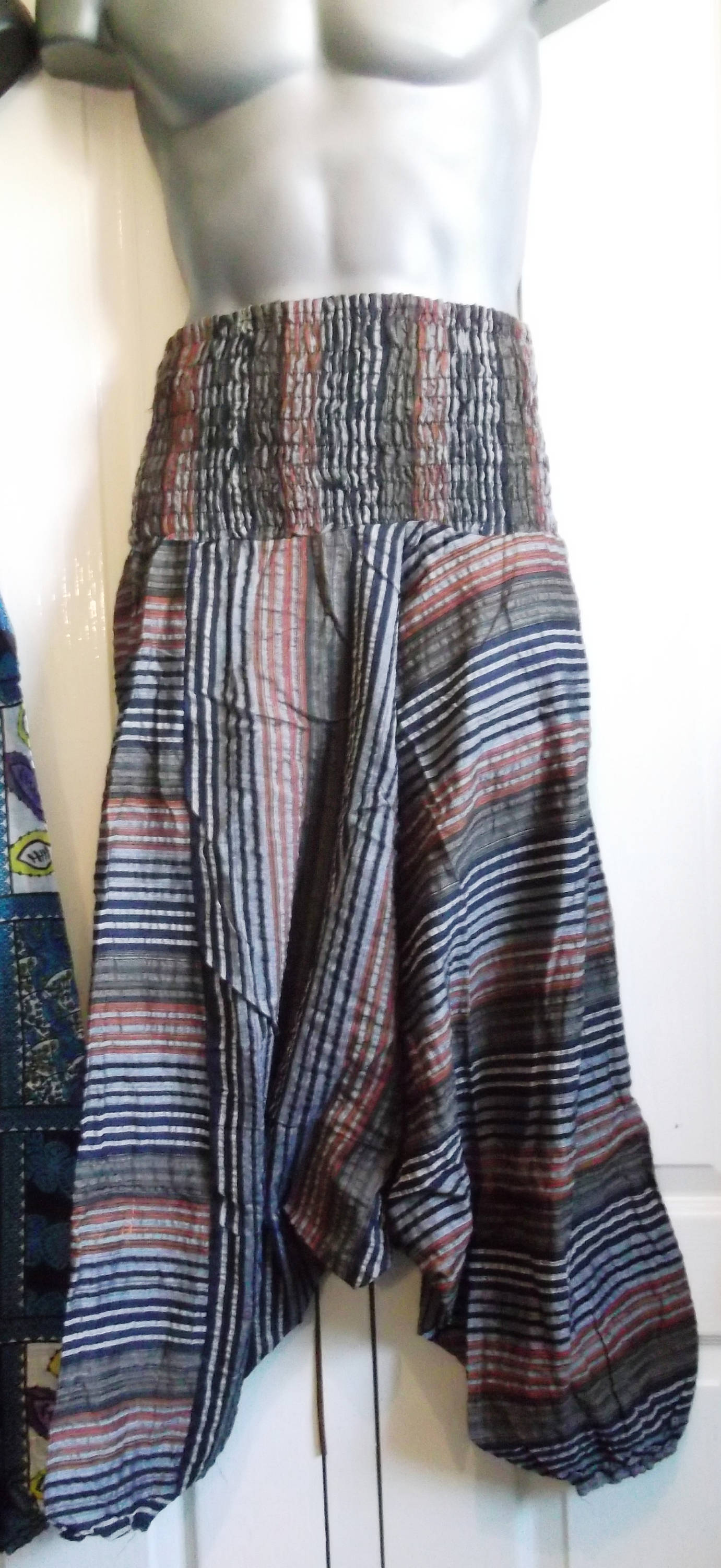 UNISEX Harem Trousers2 striped print - Patchwork Ali Baba Design. thick cotton Wonkey Donkey Bazaar