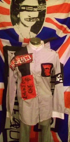 Punk/Seditionaries style Bespoke Shirt-no fun/OAAP .40" CHEST.mandarin collar.pinstripe Wonkey Donkey Bazaar