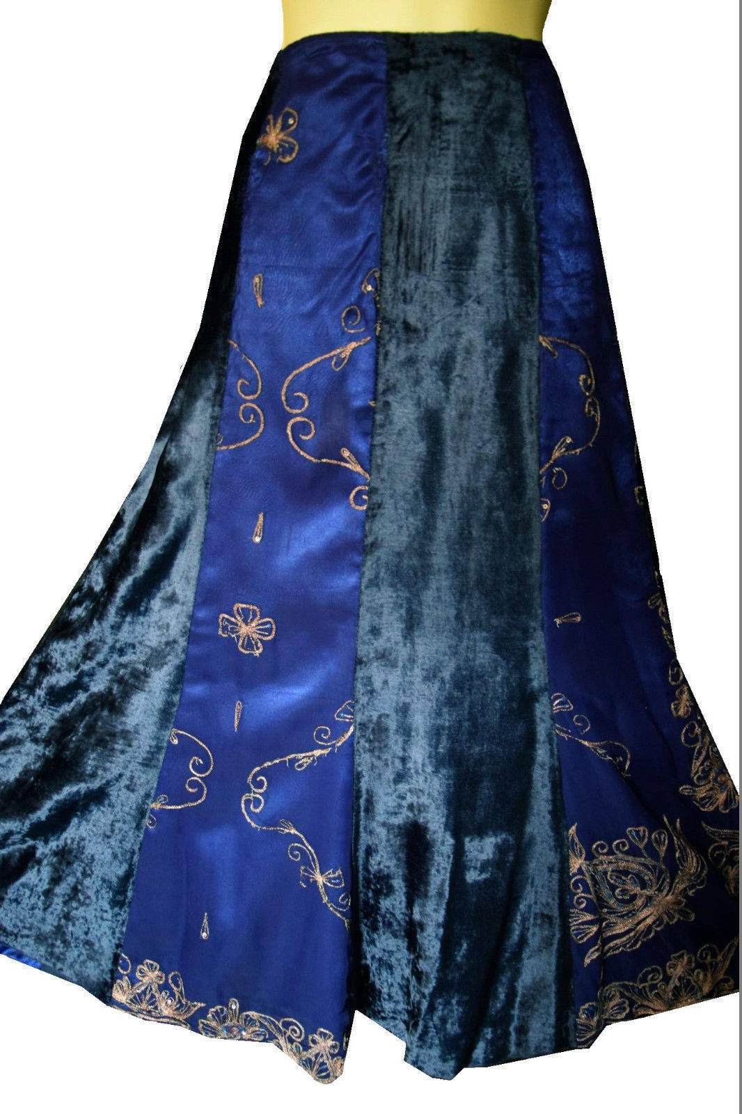 Gorgeous Vintage Sapphire blue,embroidered,panelled, A-Line Maxi Indian,hippy,festival skirt size 10 Wonkey Donkey Bazaar