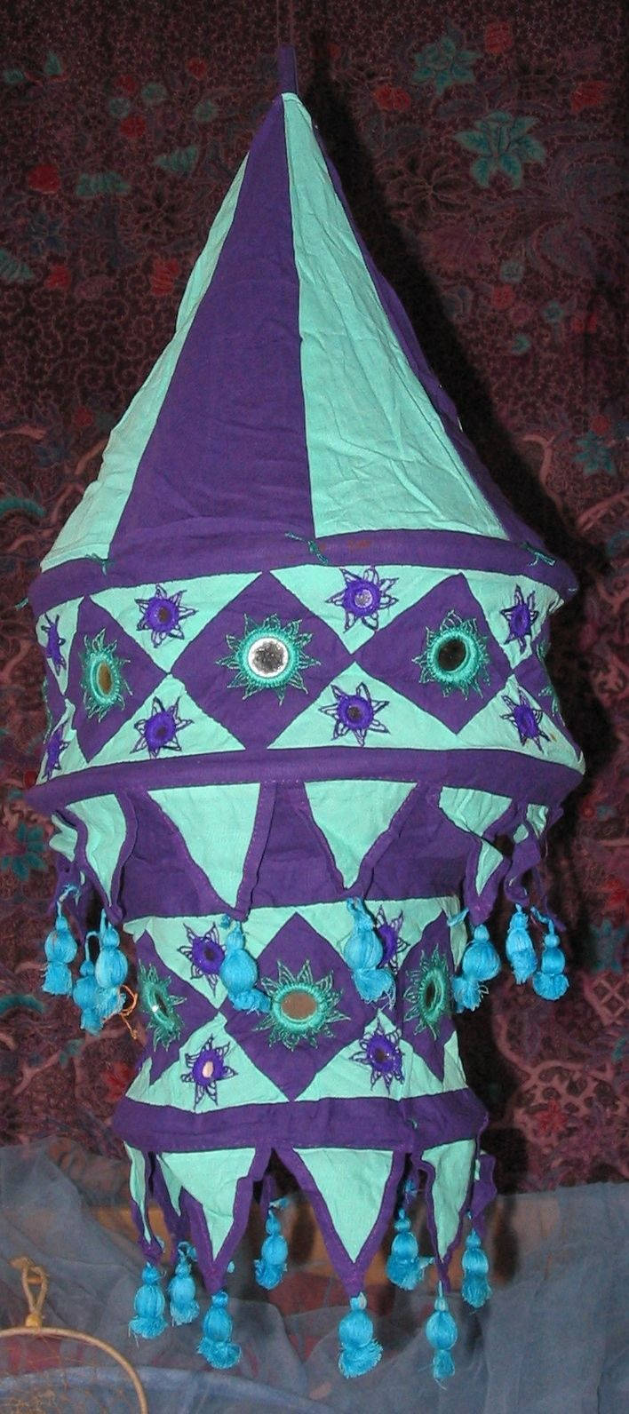 large-3-tier-pendant-style-oriental-cotton-lampshade-shisha-mirrors-34-034-drop  2tone BLue/white Wonkey Donkey Bazaar