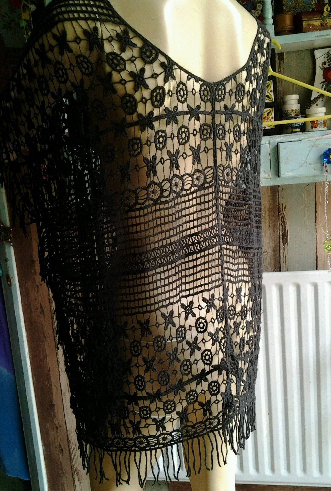 Vintage Steampunk goth hippy black Cotton MIX Crochet dress Wonkey Donkey Bazaar