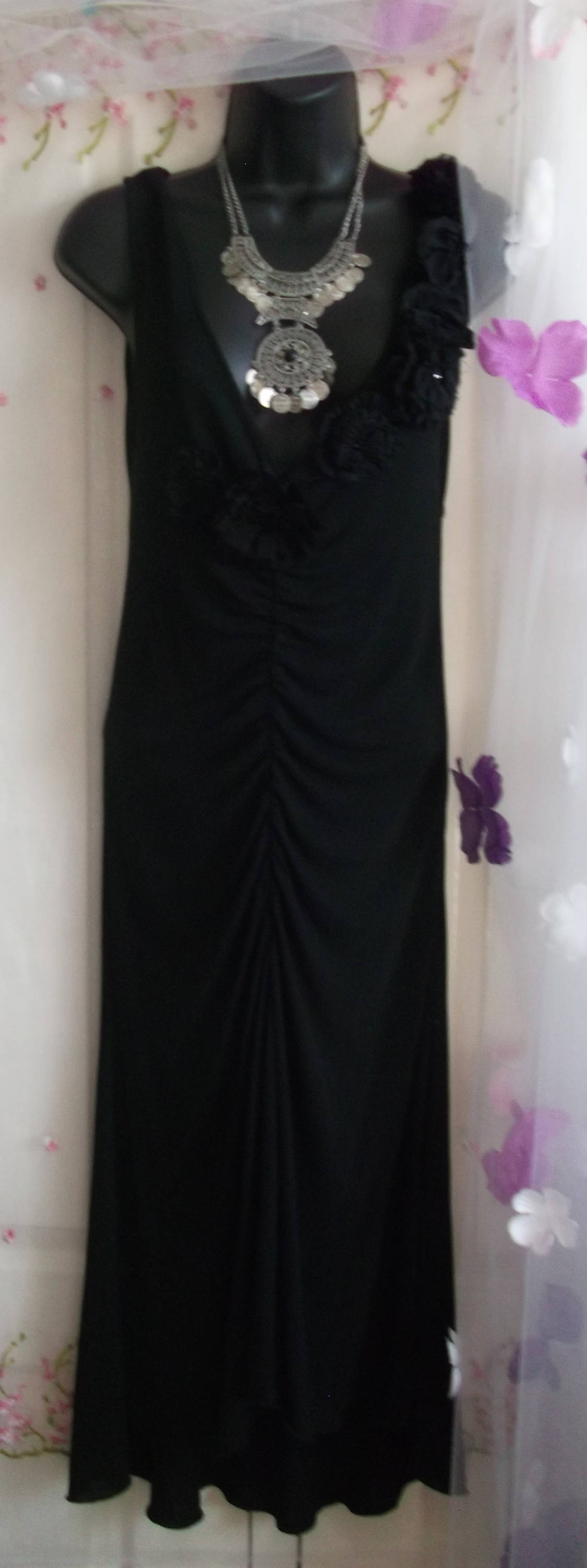 Gorgeous Black Dress By Moschino Cheap and Chic size 10, rose ruffle detail/plunging neckline Wonkey Donkey Bazaar