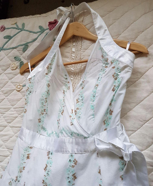gorgeous-lined-white-flowery-sequinned-50-039-s-style-halter-neck-dress-size-10 Wonkey Donkey Bazaar
