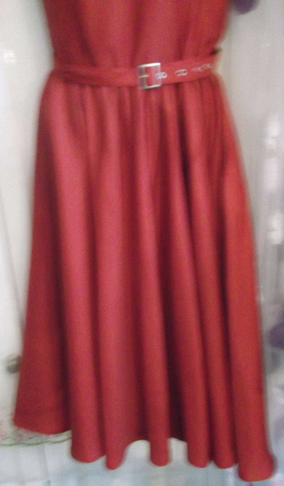 Gorgeous Manhanttan red flared satin gothic rockabilly dress size 14, CALF LENGTH, LINED Wonkey Donkey Bazaar