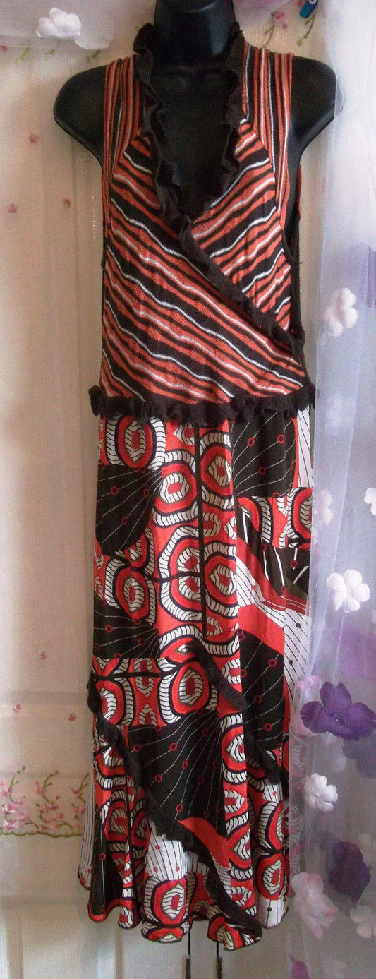 Designer Evalinka Midi Dress Boho/ Hippy Style S/M-brown/orange,lined skirt,lush Wonkey Donkey Bazaar