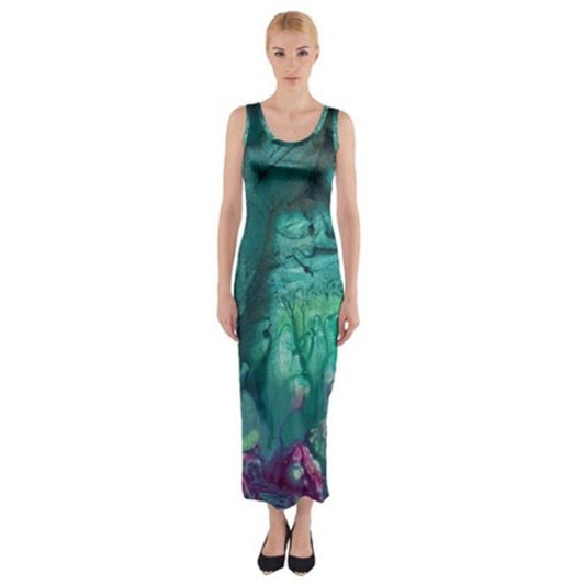 BLUE FEARIE Exclusive,Original Designer Fitted Maxi Dress Size:Medium10-12uk Wonkey Donkey Bazaar