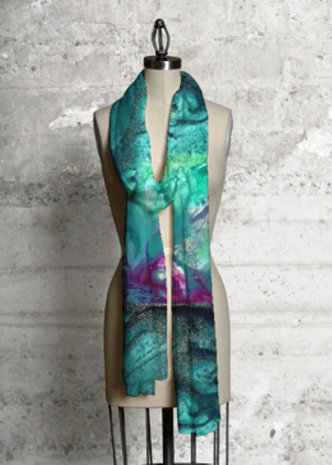 Original Exclusive Designer Modal Scarf-luxuriously soft botanical silk.28" x 80".Designed by Aditi-Kali Wonkey Donkey Bazaar