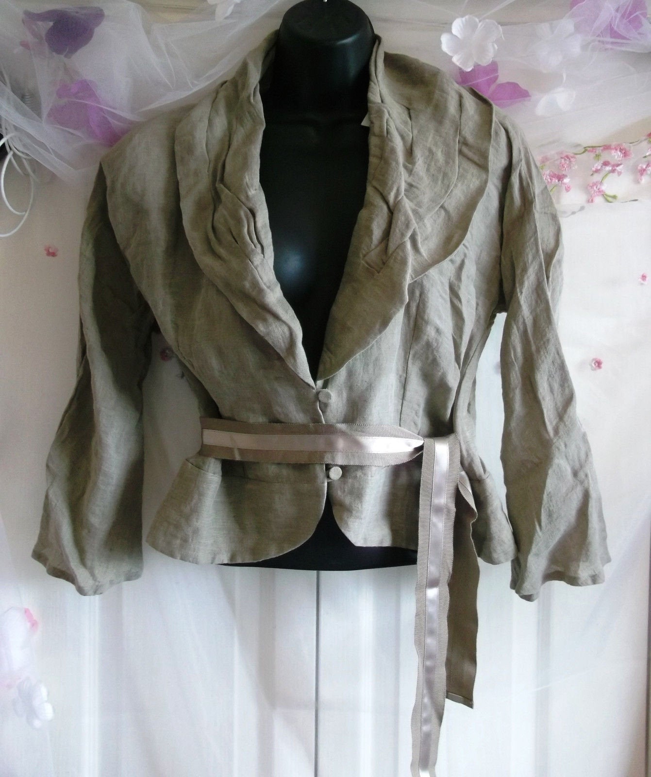 Luis Civit designer linen, steampunk bustle jacket. ivory, belt, NWT size 12.stunning Wonkey Donkey Bazaar