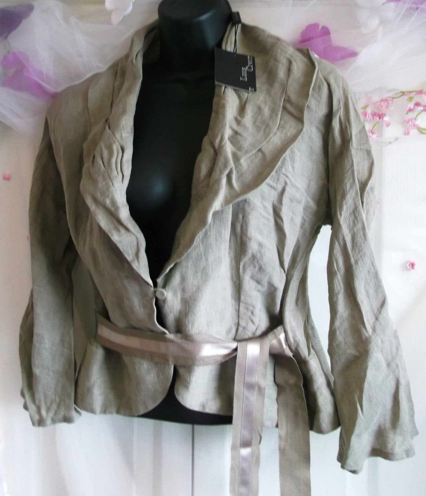 Luis Civit designer linen, steampunk bustle jacket. ivory, belt, NWT size 12.stunning Wonkey Donkey Bazaar