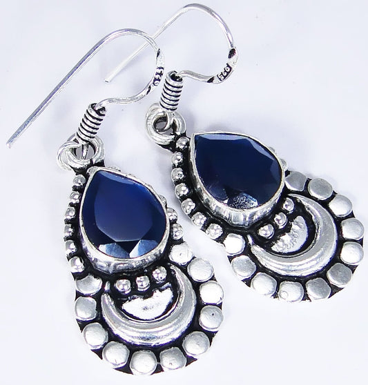 Sapphire & 925 Silver Handmade Stunning drop Earrings 45mm WITH GIFT-BOX Wonkey Donkey Bazaar
