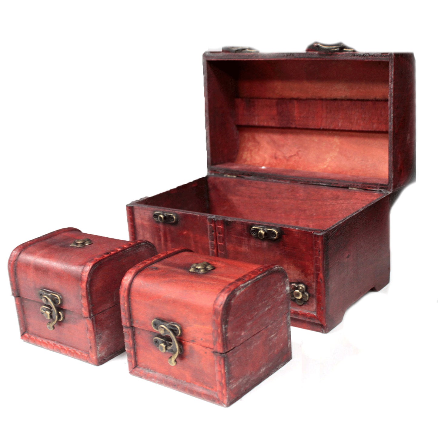 Large hand-made antique style wooden Classic Chest - Set of 3 with chunky brass clasp.perfect gift/home decor Wonkey Donkey Bazaar