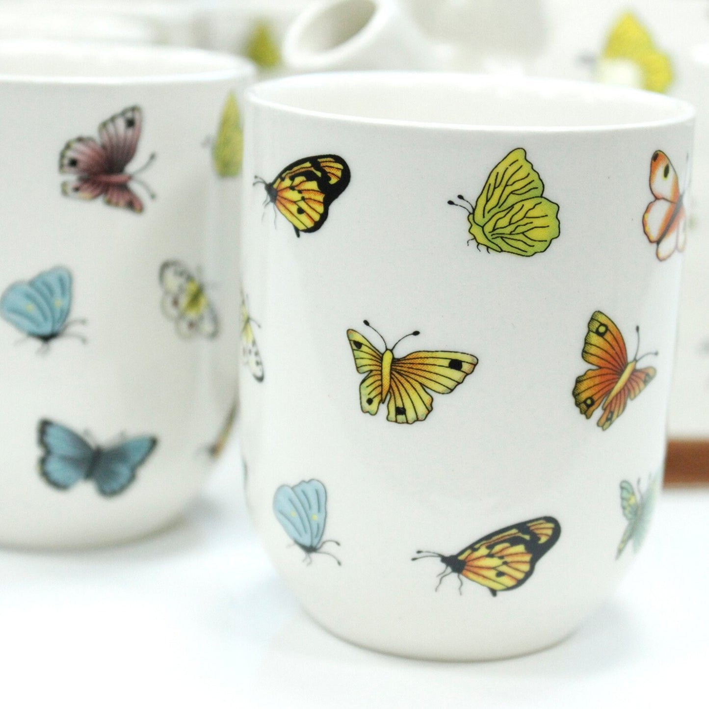 Herbal Teapot Set - BUTTERFLIES -with metal strainer in the lid and six matching cups. Wonkey Donkey Bazaar