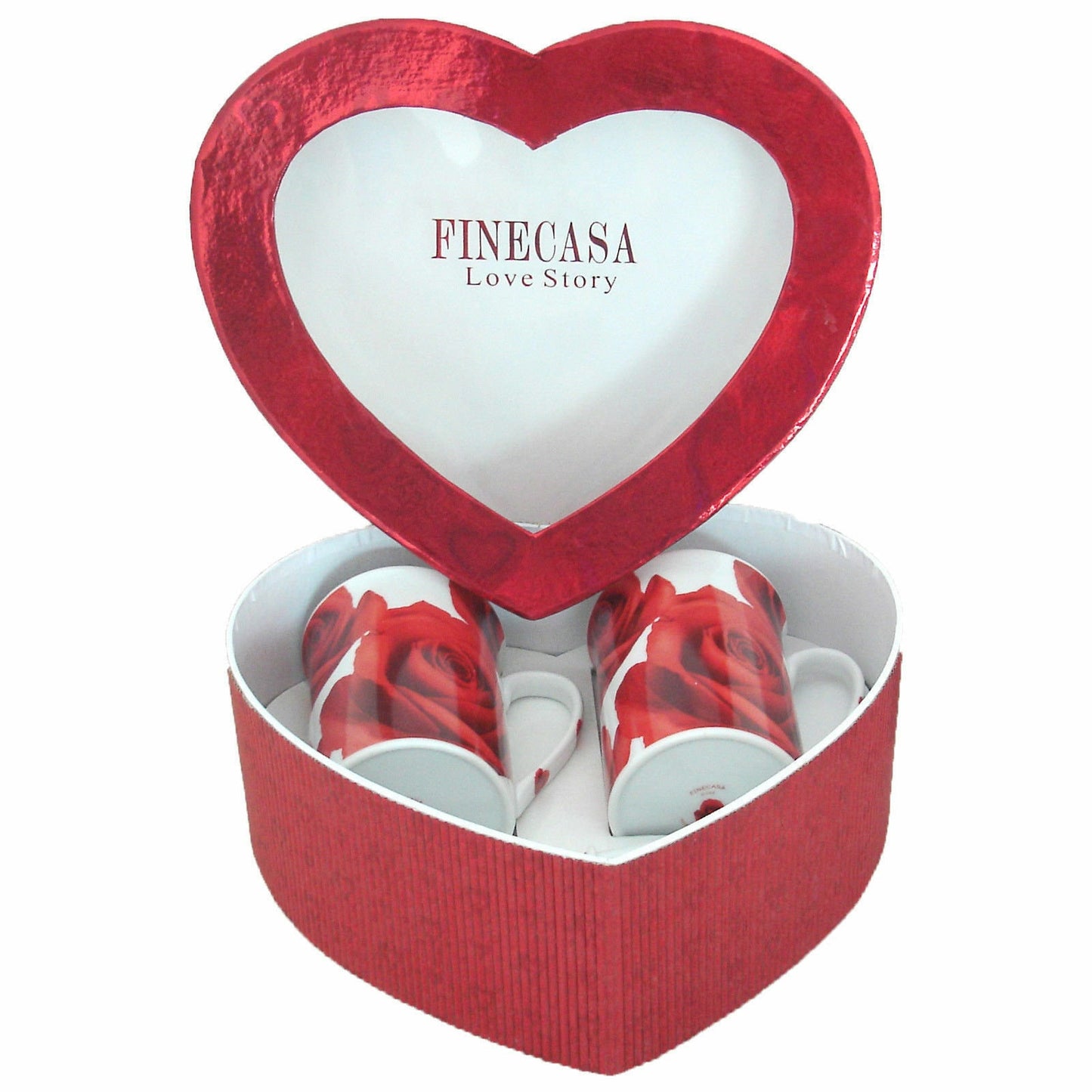 Valentines Day/Wedding - Love Story Red Roses Heart 2 Mug& SPOON Set: by Finecasa Wonkey Donkey Bazaar