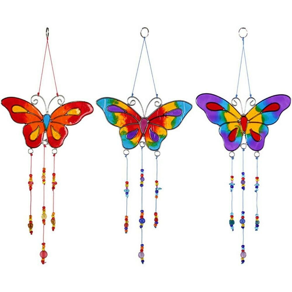 individual hand-made Butterfly Suncatcher with beads in various colours.H29cm W:12cm inc beads Wonkey Donkey Bazaar