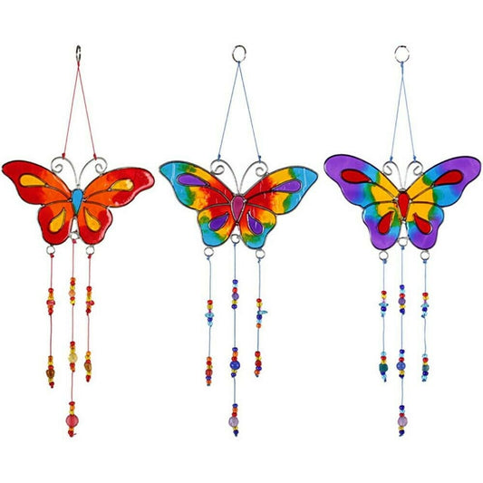 individual hand-made Butterfly Suncatcher with beads in various colours.H29cm W:12cm inc beads Wonkey Donkey Bazaar