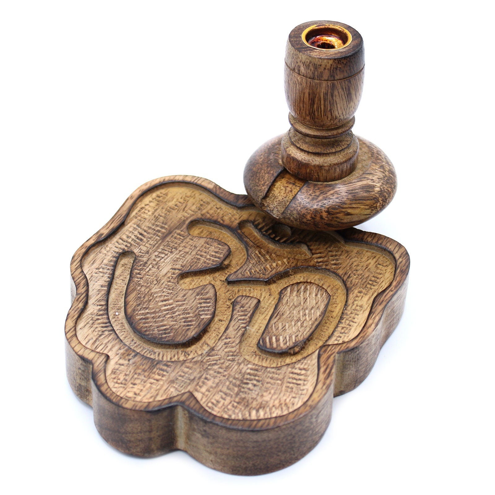 hand-made small MANGO Wood Backflow Burner-OM DESIGN.13 x 15 x 12cm Wonkey Donkey Bazaar
