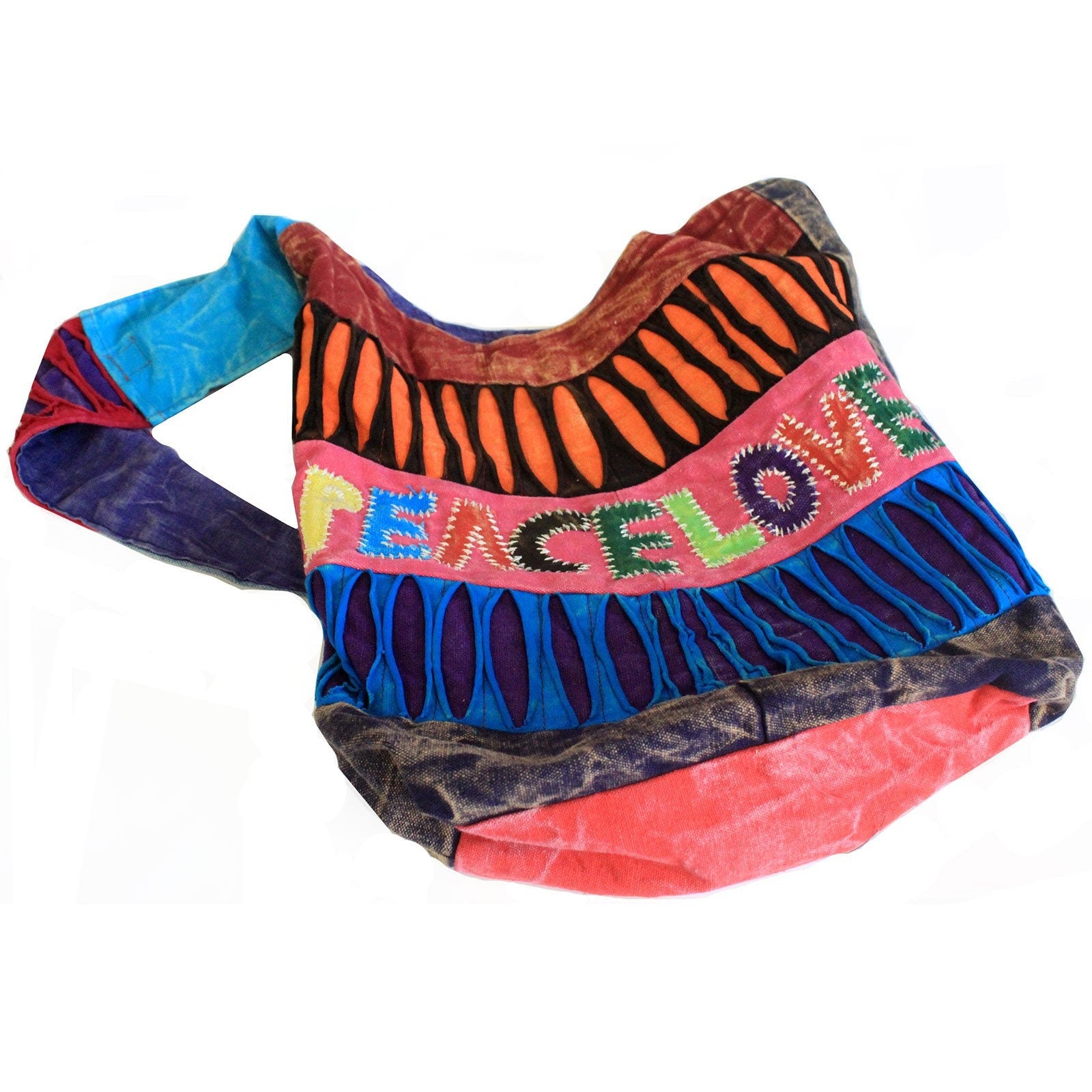 hand-made,patchwork Peace & Love cross-body Bags (asst des)-length34cm; Width:36cm-zips,pockets, buttons Wonkey Donkey Bazaar