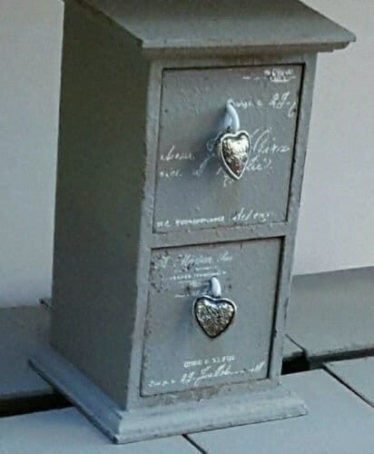 Hand-made Gorgeous GREY shabby chic wooden jewellery drawers with HEART PULLS.-7"X4"3.5" Wonkey Donkey Bazaar