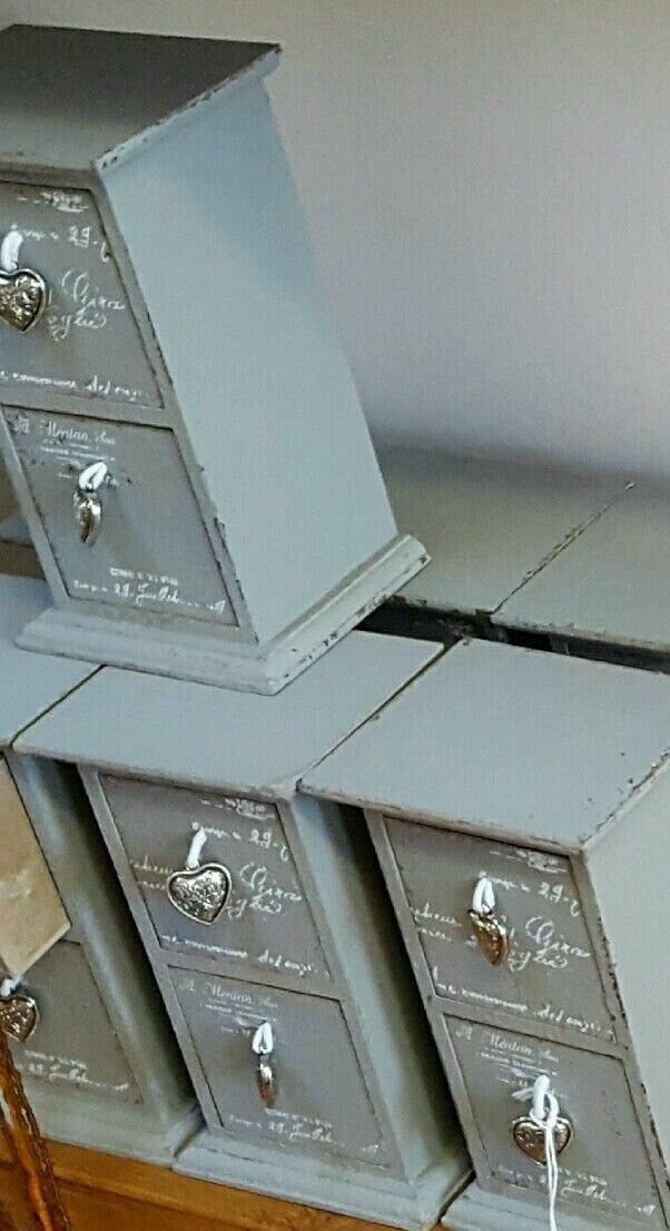 Hand-made Gorgeous GREY shabby chic wooden jewellery drawers with HEART PULLS.-7"X4"3.5" Wonkey Donkey Bazaar