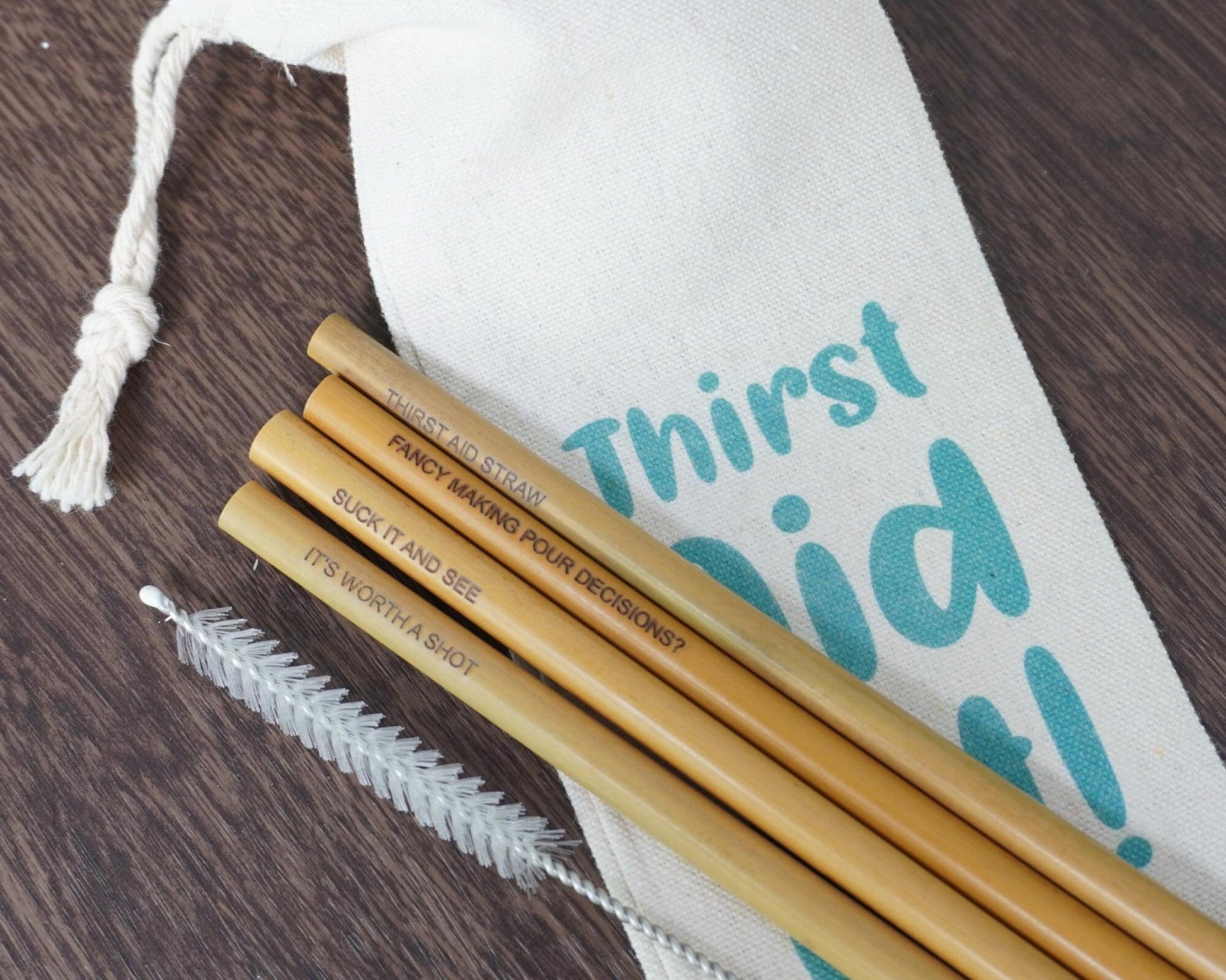 6 in 1 Bamboo Drinking Straw Kit | Adult Engraved Drinking Straw Puns | Travel Pouch Case and Cleaning Brush Included Morning Cuppa Gifts