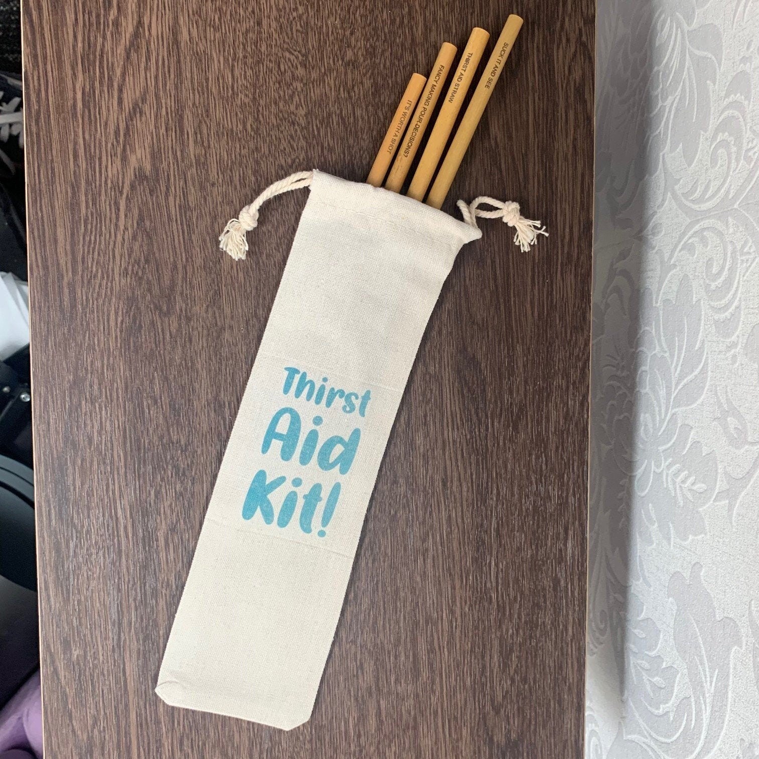 6 in 1 Bamboo Drinking Straw Kit | Adult Engraved Drinking Straw Puns | Travel Pouch Case and Cleaning Brush Included Morning Cuppa Gifts