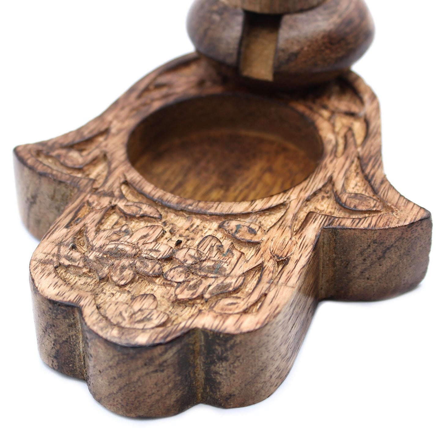 hand-made Small Mango Wood Backflow Burner - Hamsa-13x15x12 (cm) Wonkey Donkey Bazaar