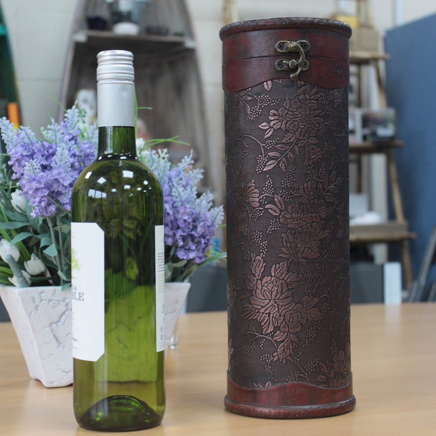 hand-made steampunk Standing Wine Box Antique Wood Tube-32x10 (cm) Wonkey Donkey Bazaar