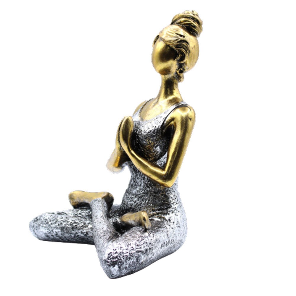 Hand-crafted Fair-Trade Yoga Lady Figures- Bronze & Silver-16x13x24 (cm), Wonkey Donkey Bazaar