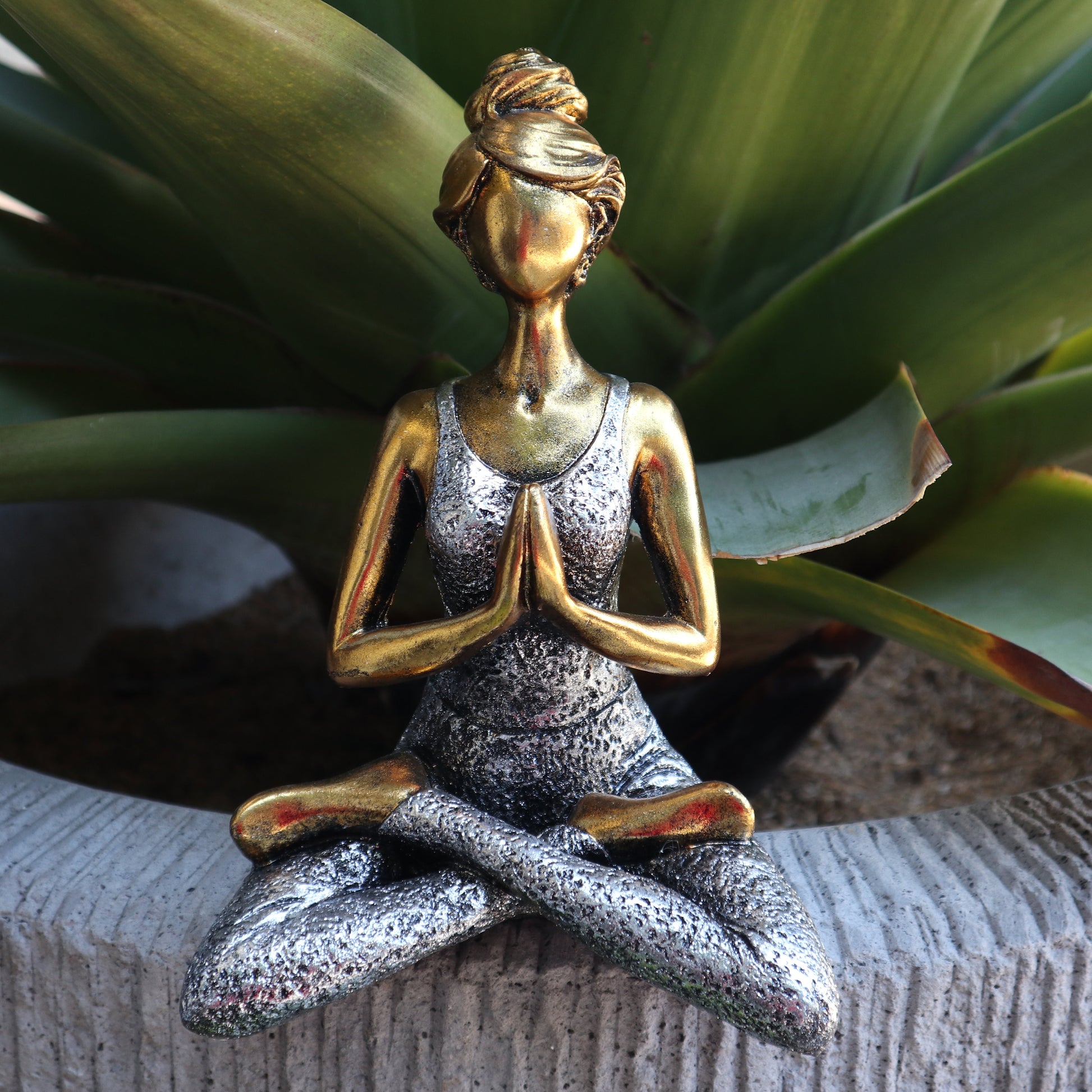 Hand-crafted Fair-Trade Yoga Lady Figures- Bronze & Silver-16x13x24 (cm), Wonkey Donkey Bazaar