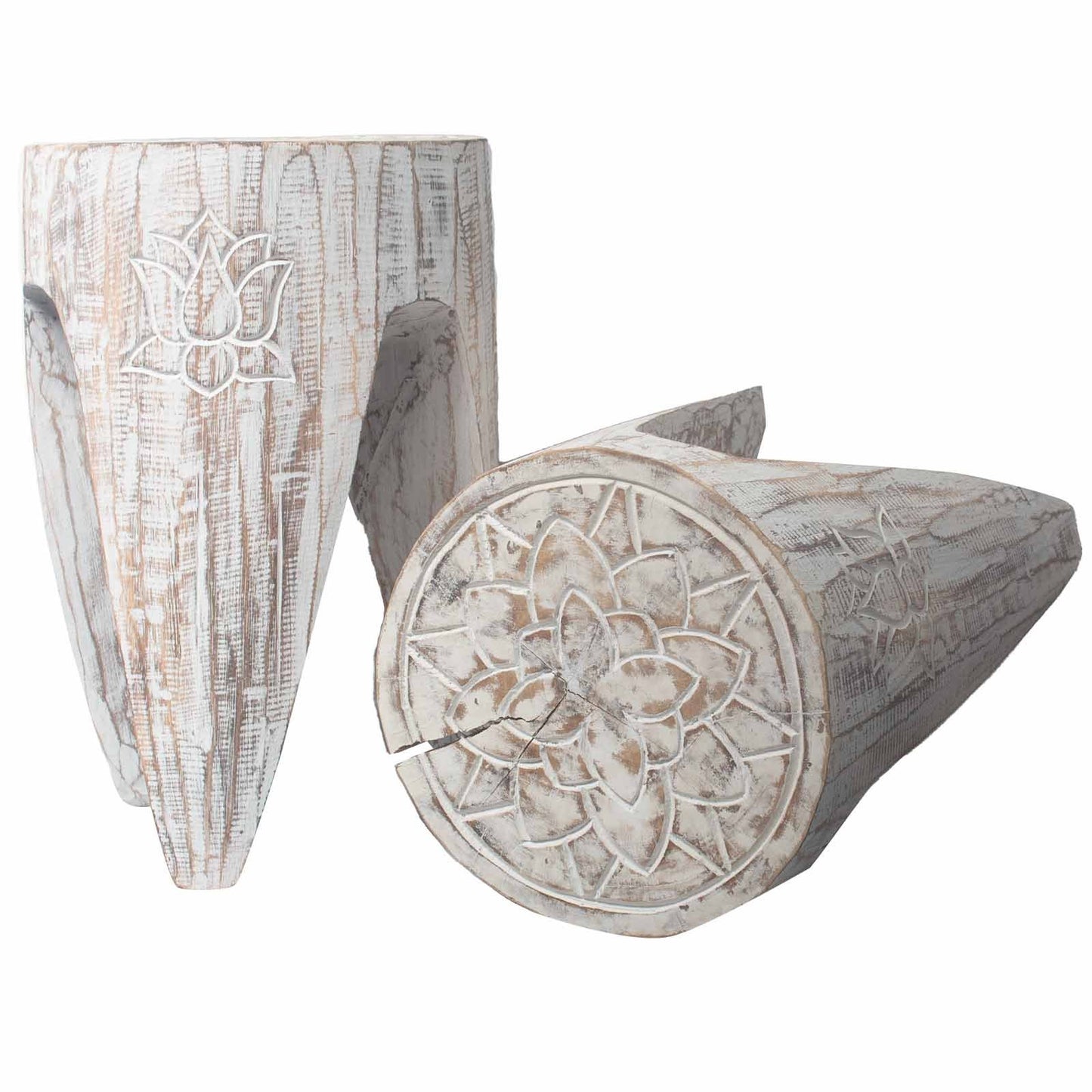 Hand-Made decorated  Tribal Tables/Stools Alabasia wood. 30x30x40cm-whitewssh Wonkey Donkey Bazaar