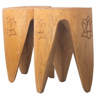 Hand-Made decorated Tribal Tables/Stools Alabasia wood. 30x30x40cm Natural Wonkey Donkey Bazaar