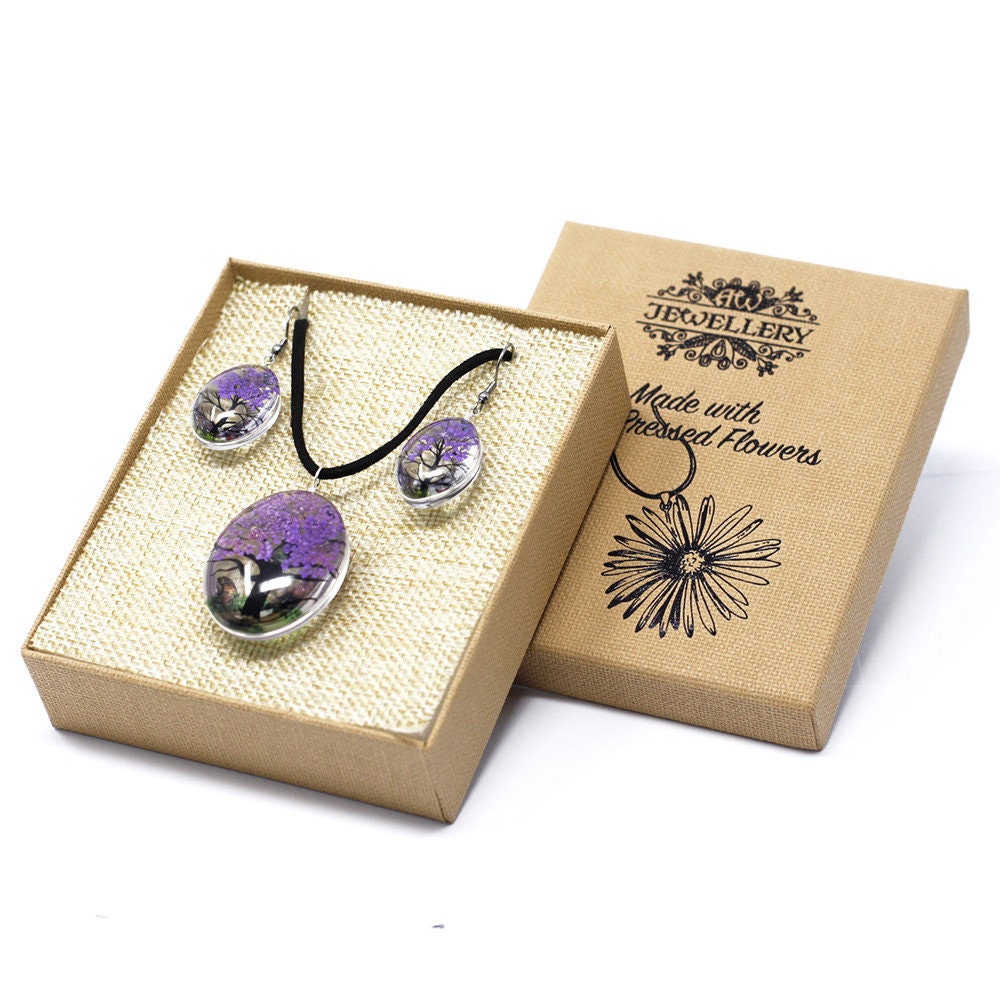 handmade Pressed Flowers Jewellery-Tree of Life jewellery set - Lavender Wonkey Donkey Bazaar