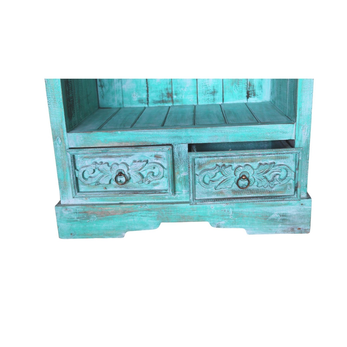 Albasia Bathroom Cabinets-Turquoise hand carved, exquisite detailing--Dimensions: H - 120cm; W - 66.7cm; D - 40cm. Wonkey Donkey Bazaar